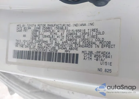 2004 Toyota Sienna Le из США, поврежденный, VIN 5TDZA23C64S142250